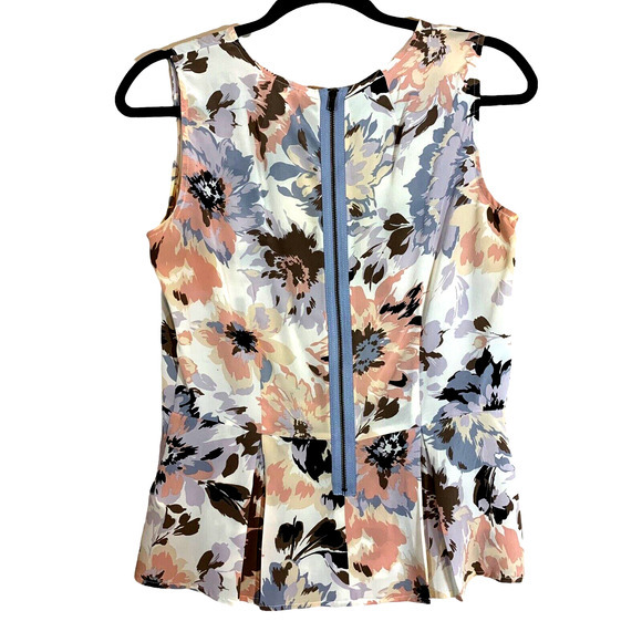 Fossil Silk Peplum Backzip Sleeveless Floral Print Womens Size Small - Picture 2 of 4
